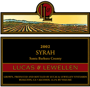 2002 Lucas & Lewellen Syrah front label red and black