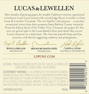 Lucas & Lewellen Vineyards Cabernet Franc back label