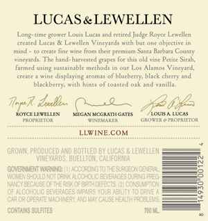 Lucas & Lewellen Petite Sirah back label
