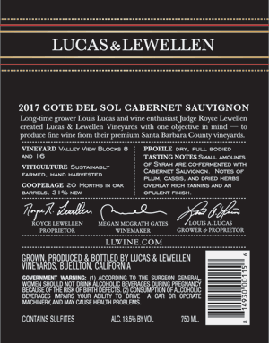 2017 Lucas & Lewellen Cabernet Sauvignon back label