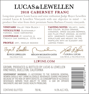 2018 Lucas & Lewellen Cabernet Franc back label