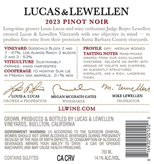 2023 Pinot Noir Estate back label 2023 Pinot Noir Estate back label