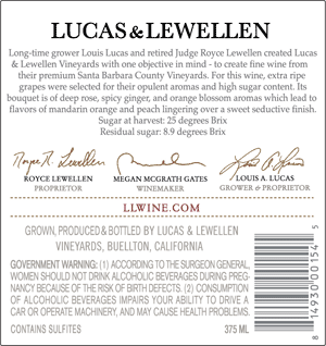 2020 Lucas & Lewellen Late Harvest Gewurztraminer back label