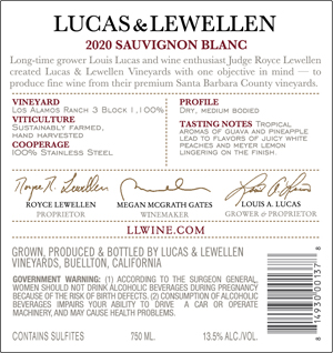 2020 Lucas & Lewellen Sauvignon Blanc back label