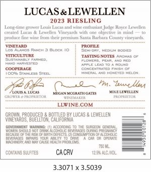 2023 Lucas & Lewellen Riesling back label