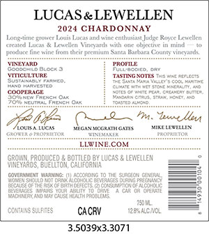 2024 Lucas & Lewellen Vineyards Goodchild Chardonnay back label