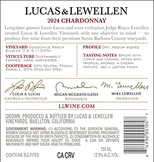 2024 Chardonnay Estate back label 2024 Chardonnay Estate back label