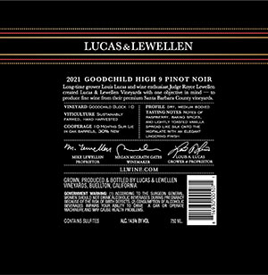 2021 Pinot Noir Goodchild High 9 Vineyard Back Label 2021 Pinot Noir Goodchild High 9 Vineyard Back Label
