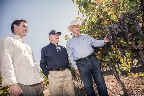 Mike and Royce Lewellen with Louis Lucas in the vineyard