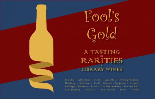 A stylized poster with a wine bottle and listing of wineries participating in a library wine tasting at Pico Restaurant in Los Alamos