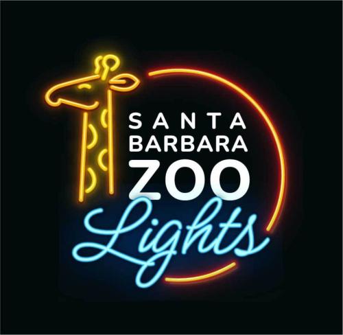 Santa Barbara Zoo Lights Logo - a neon light giraffe with spelled out zoo lights Santa Barbara Zoo Lights Logo - a neon light giraffe with spelled out zoo lights