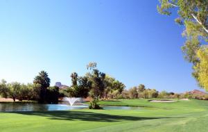 Golf course at Rancho de los Caballeros with Vulture Peak in background