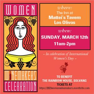 Graphic advertising Women Winemakers Event at Matteis Tavern with a stylized art depiction of a women and grapes